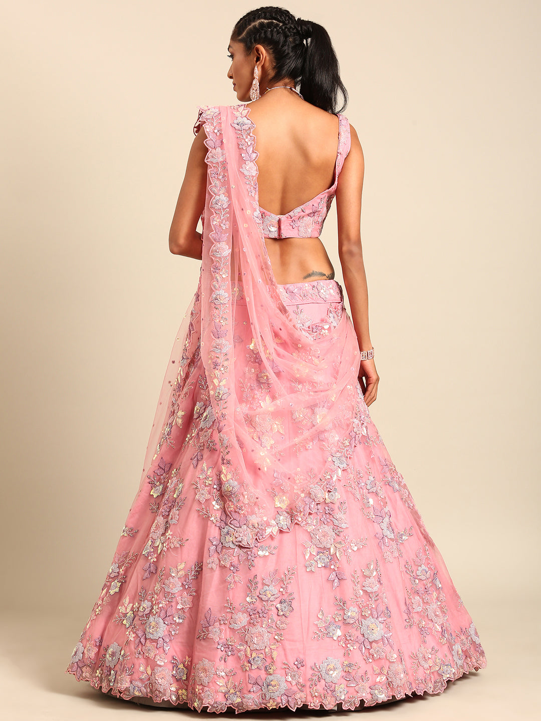 House of Panchhi PINK Net Sequins with heavy Zarkan embroidery Lehenga choli & Dupatta | Swadesiicart