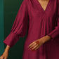 trueBrowns Maroon Silk Puff Sleeve Kurta Pant Set | Swadesiicart