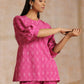 trueBrowns Pink Dabu Print Cotton Baggy Sleeve Co-Ord Set - Swadesiicart