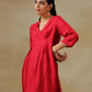 trueBrowns Maroon Textured Silk Overlap Pleat Kurta Pant Set | Swadesiicart