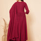InWeave Women's Maroon Chikankari Long Anarkali Kurta Palazzo Set W Dupatta - Swadesiicart