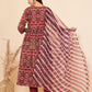 InWeave Women's Wine Ikkat Print Alia Cut Gota Work Kurta Set W Wine Leh Dup - Swadesiicart