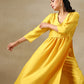 trueBrowns Yellow Textured Silk High Slit Gathered Kurta Set | Swadesiicart