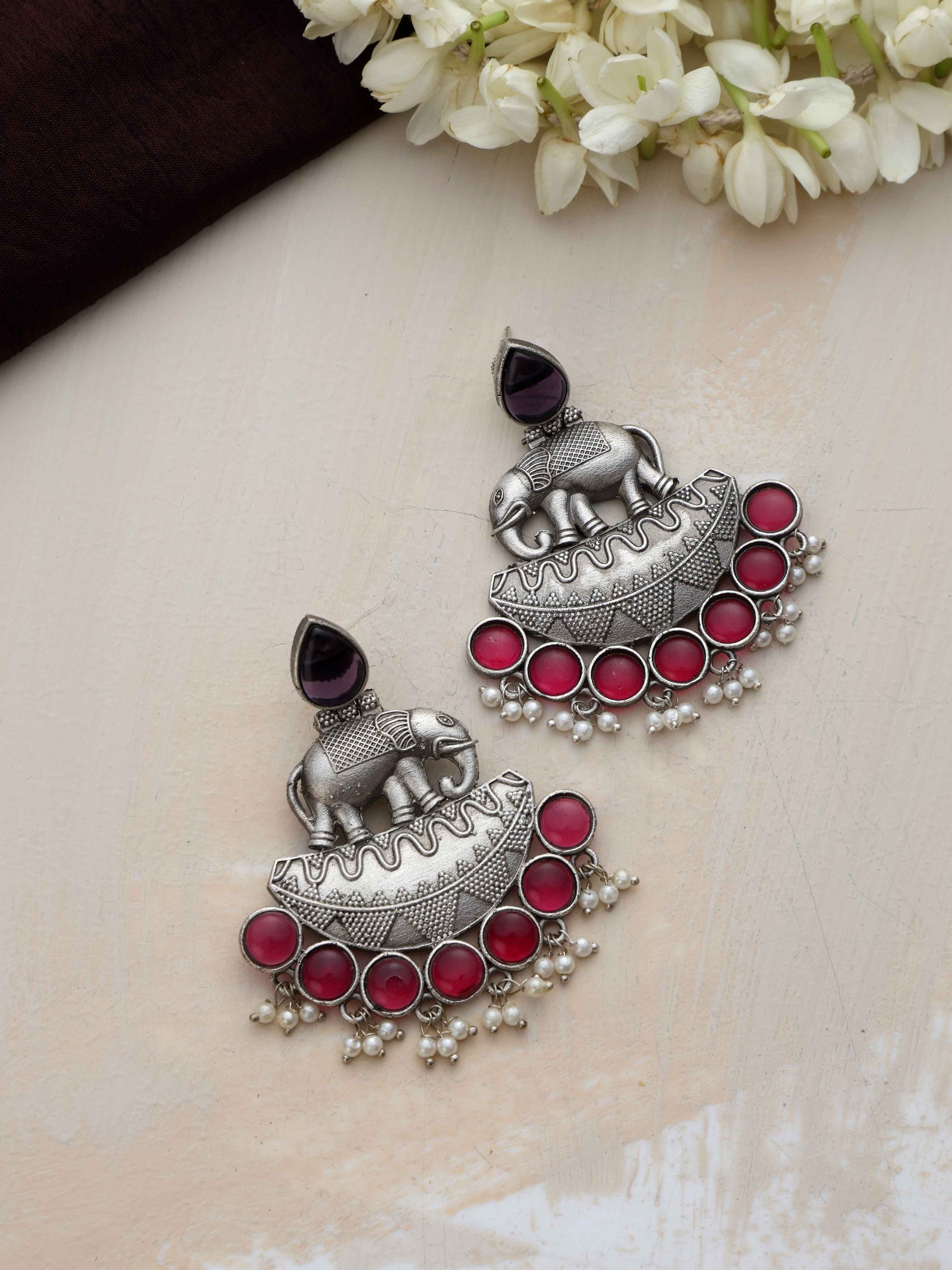 trueBrowns Silver Tone Elephant Dangle Earrings - Swadesiicart