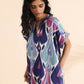 trueBrowns Blue Cotton Ikat Oversized Dress | Swadesiicart