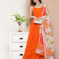 InWeave Women's Orange Strppy Set With Red Big Floral Print Dupatta - Swadesiicart