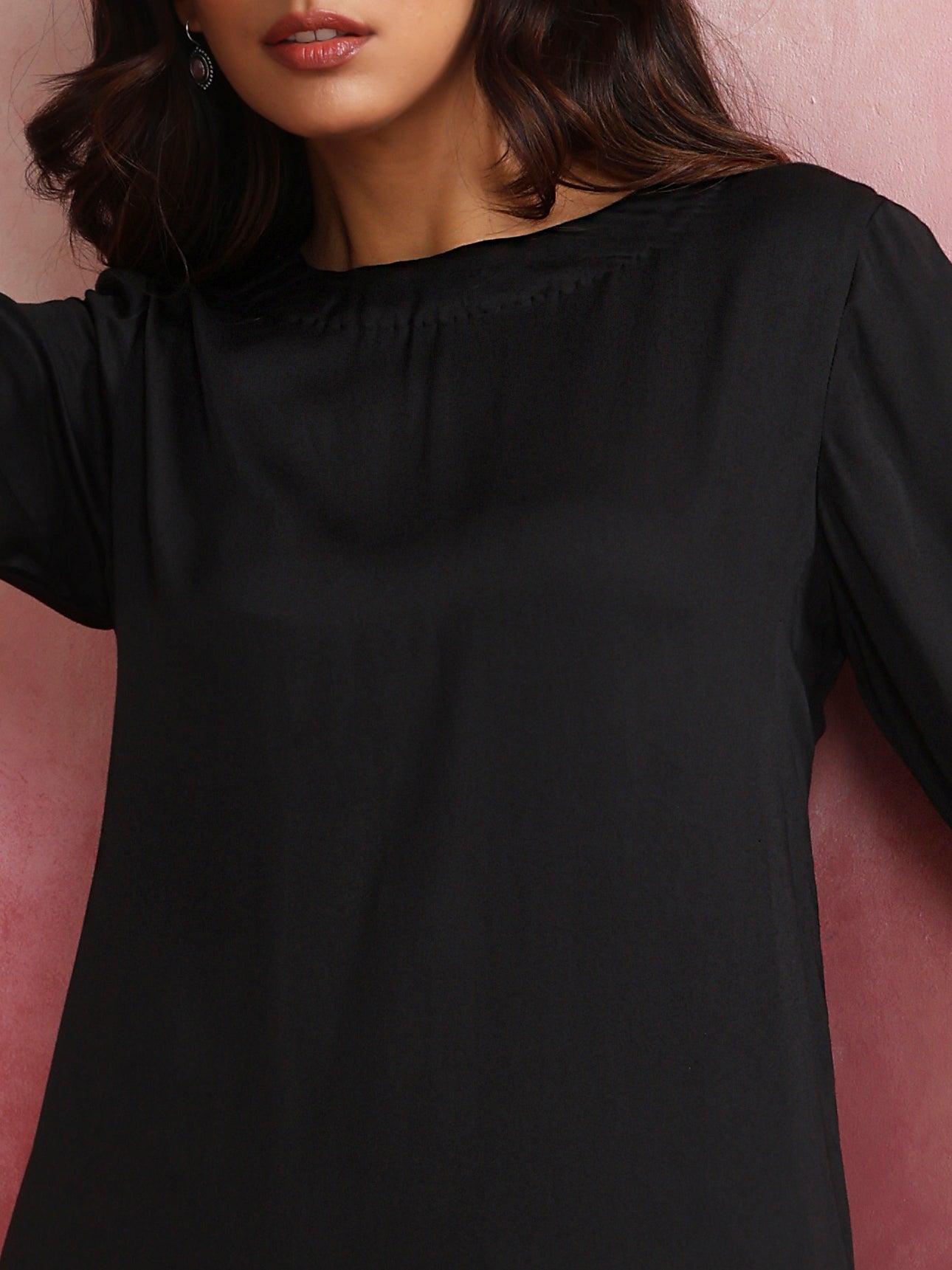trueBrowns Black Modal Round Neck Kurta Co-ord Set - Swadesiicart