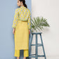 Ahalyaa Women Yellow Floral Printed Kurta with Trousers & Jacket | Swadesiicart