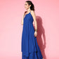 InWeave Women's Ink Blue Strappy Kurta Set With Teal Organza Cape - Swadesiicart