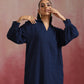 trueBrowns Dark Blue Cotton Dobby Dress | Swadesiicart