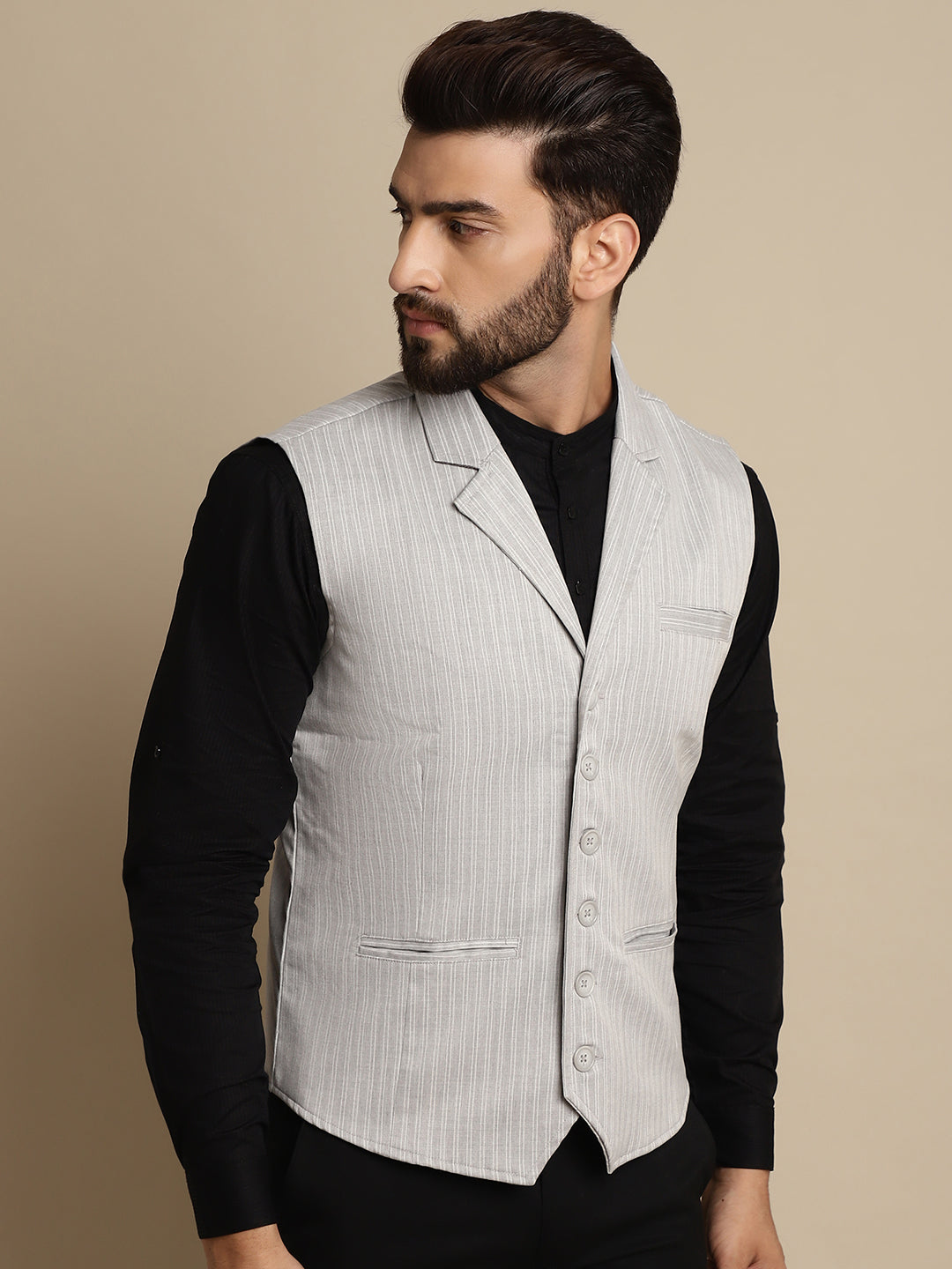 Even Apparels Men's Grey Waistcoat with Notched Lapel | Swadesiicart