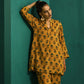 trueBrowns Mustard Flower Stem Muslin Silk Printed Relaxed Co-ord Set - Swadesiicart