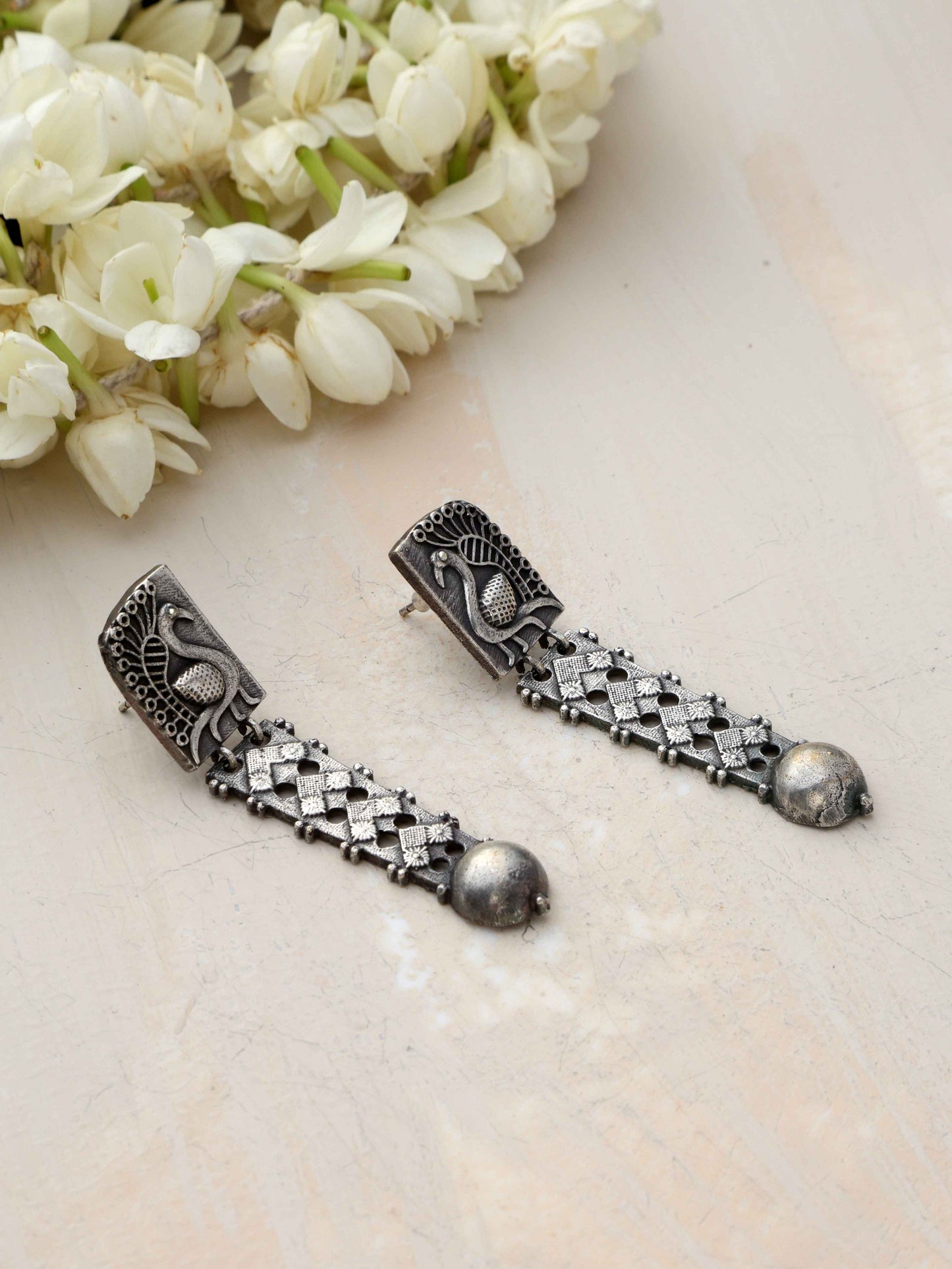 trueBrowns Silver Tone Flamingo Dangle Earrings | Swadesiicart