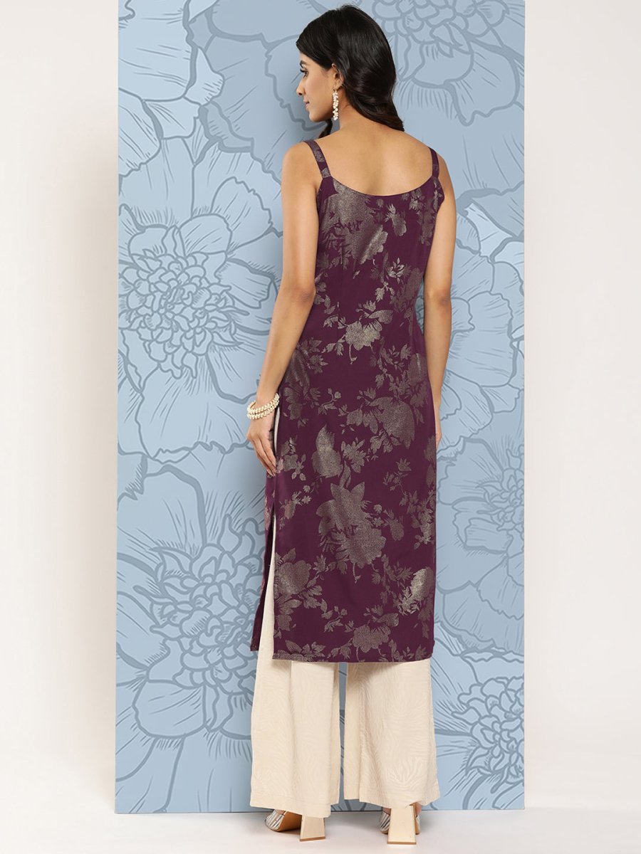 Ahalyaa Floral Foil Printed Crepe Kurta | Swadesiicart