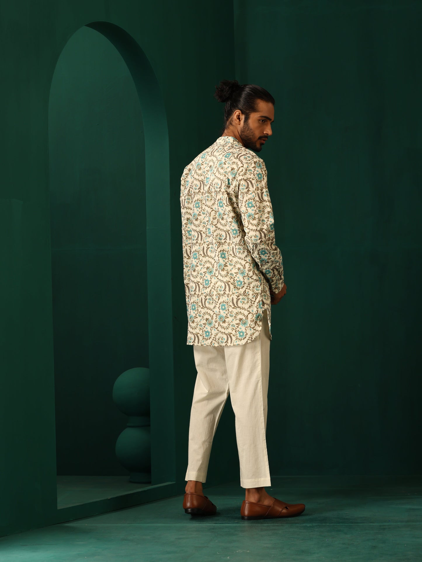 trueBrowns Men's Teal Floral Cotton Printed Co-ord Set - Swadesiicart