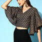 InWeave Women's Black Foil Print Bell Sleeves Top - Swadesiicart