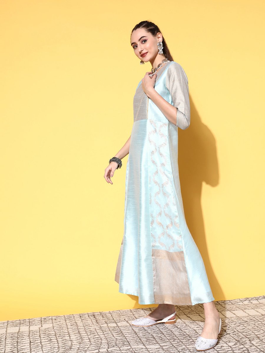 Ahalyaa Women Blue Ethnic Motifs Dress | Swadesiicart