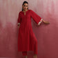 trueBrowns Red Straight Cotton Dobby Kurta Set | Swadesiicart
