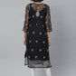 ADA Women Black & White Paisley Chikankari Embroidered Straight Handloom Kurta | Swadesiicart