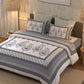 BELLA CASA Off White & Blue Ethnic Motifs 350 TC Cotton King Bedsheet with 2 Pillow Covers