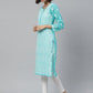ADA Women Sea Green & White Floral Chikankari Embroidered Straight Sustainable Handloom Kurta | Swadesiicart