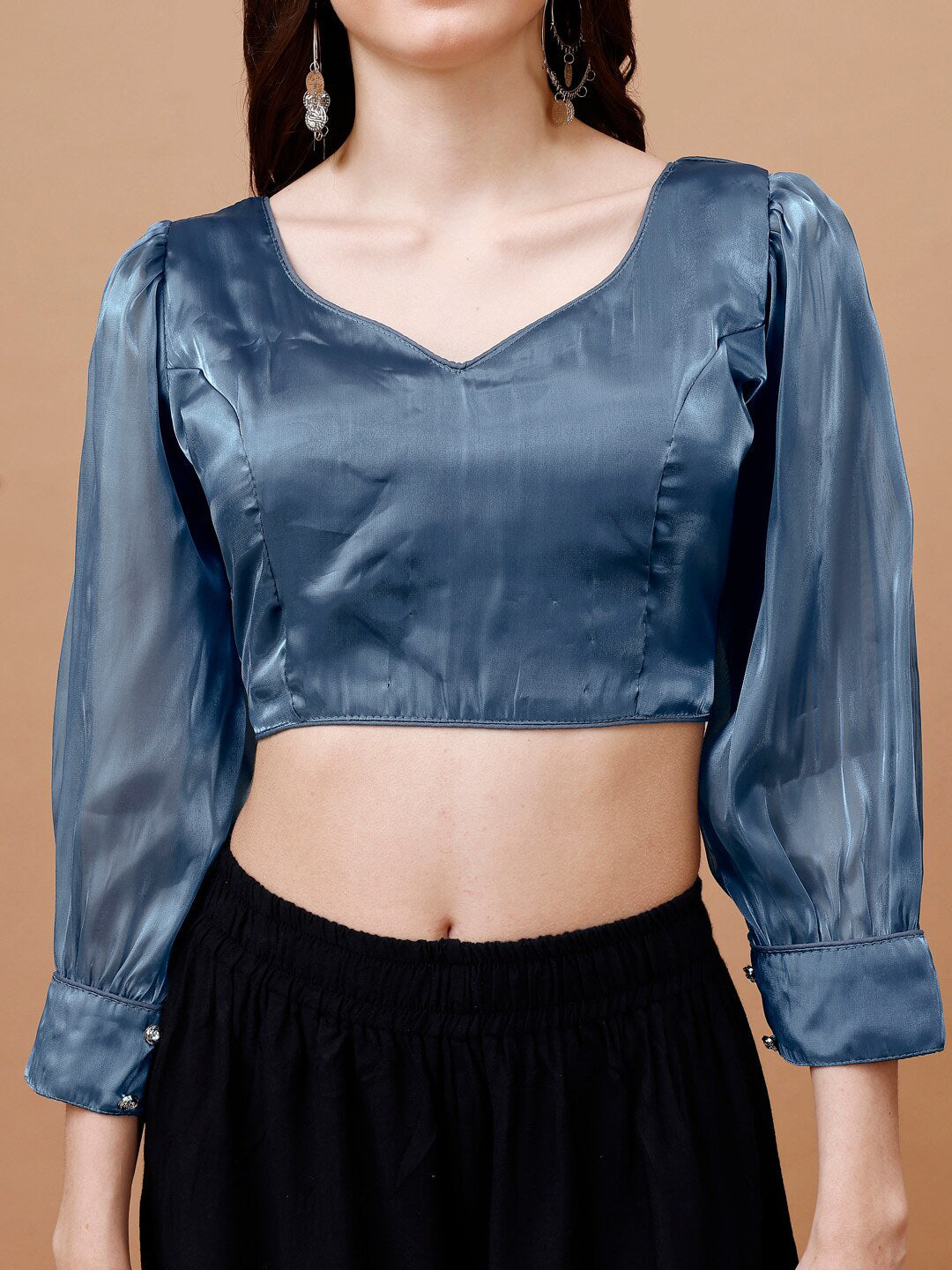 Tikhi Imli Organza Three-Quarter Sleeves Saree Blouse | Swadesiicart