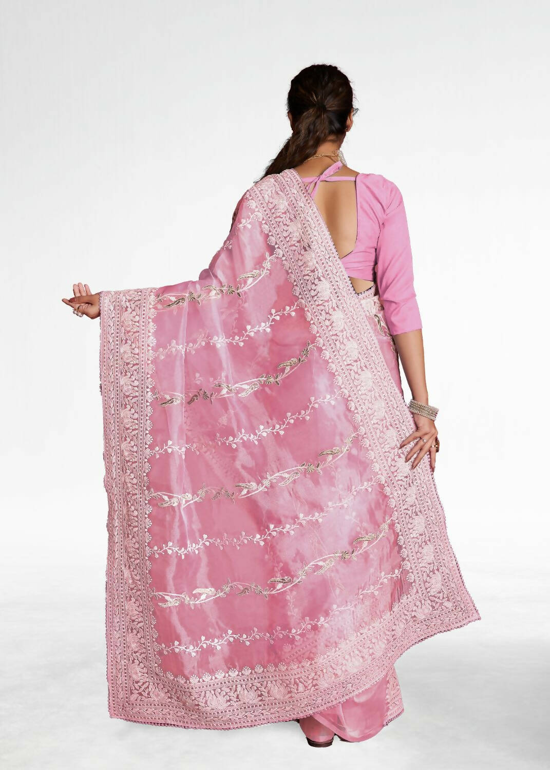 Vamsee Pink Organza Saree - Swadesiicart