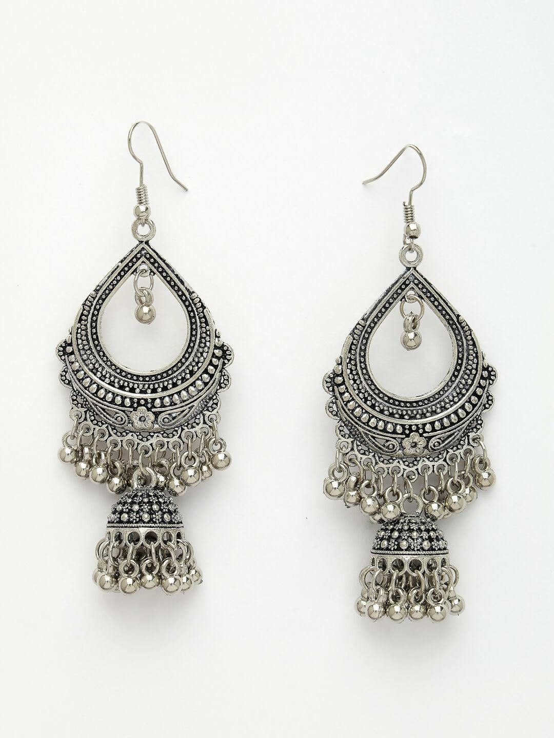 NVR Women's Silver-Plated German Silver Oxidized Jhumka Earrings | Swadesiicart