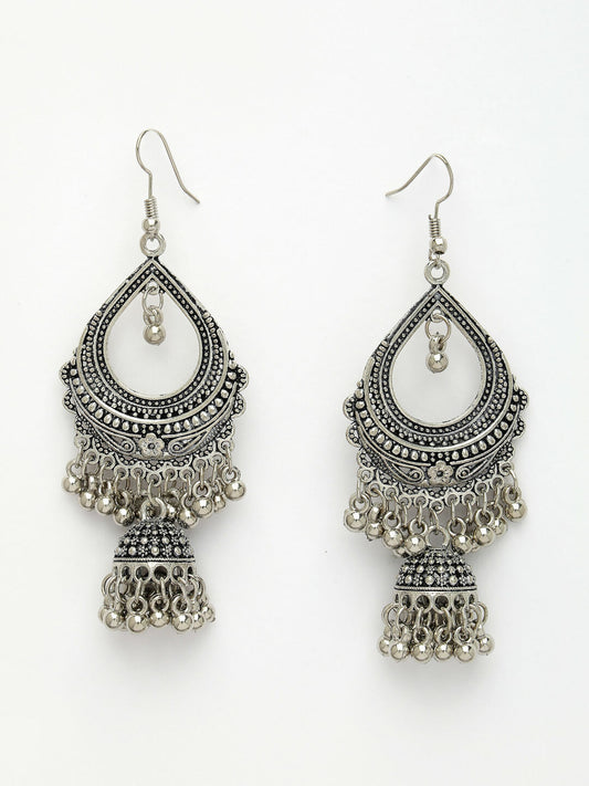 NVR Women's Silver-Plated German Silver Oxidized Jhumka Earrings | Swadesiicart
