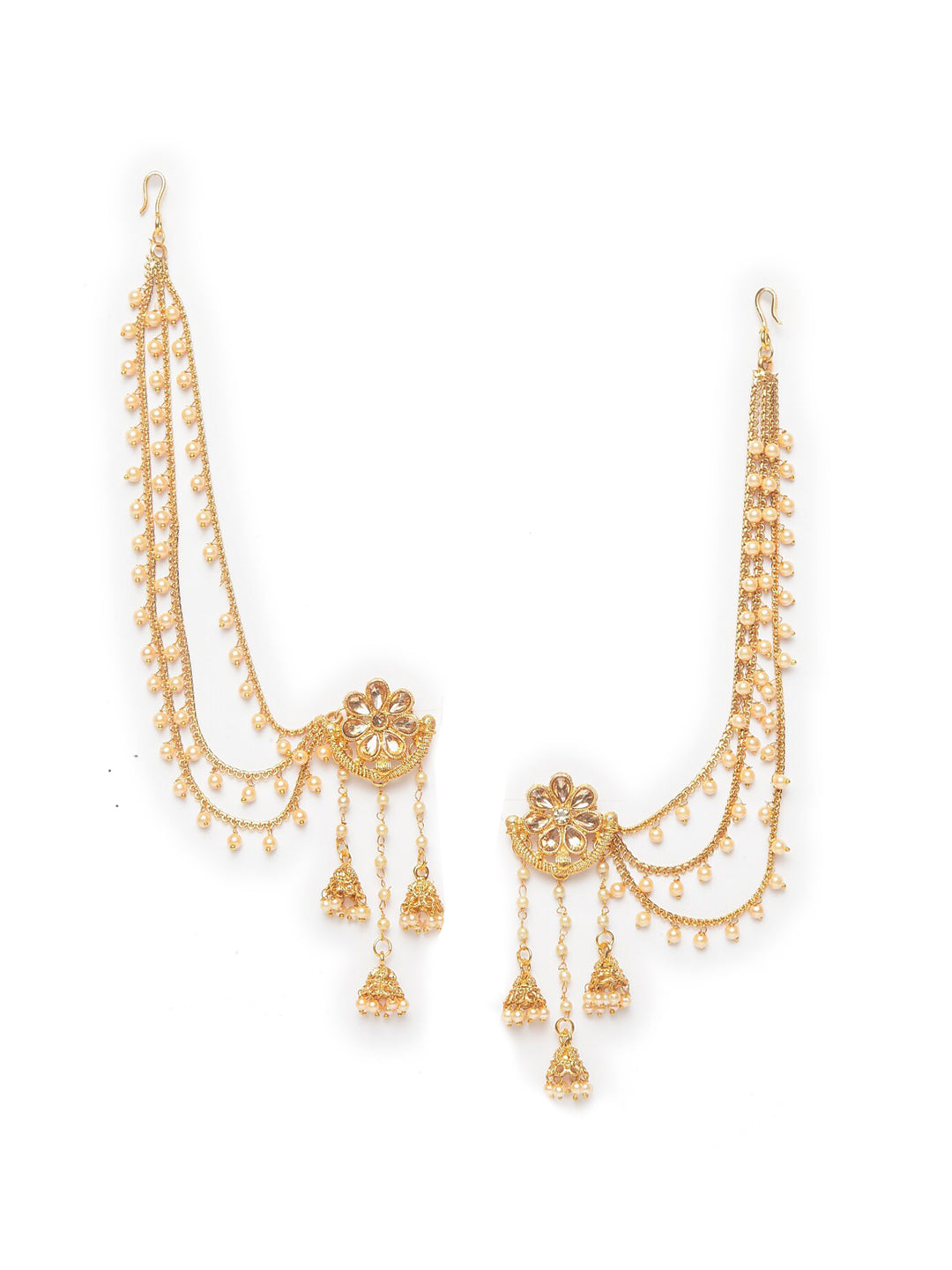 Shining Diva Gold-Polished Taselled Classic Jhumkas | Swadesiicart