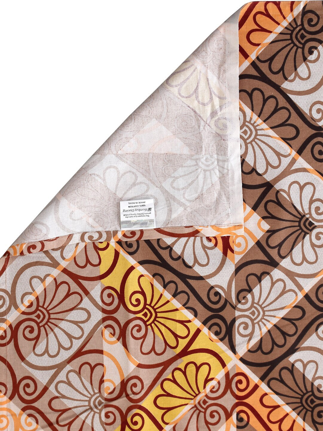 BOMBAY DYEING Epigram Brown & Yellow Ethnic Cotton 120 TC Queen Bedsheet & Pillow Covers - Swadesiicart