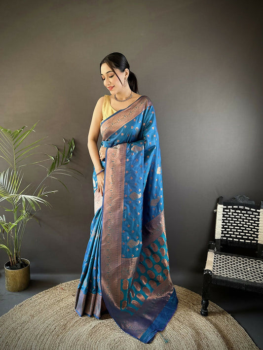 Joban Fashion Banarasi Royal Blue Woven Woven Soft Silk Saree | Swadesiicart