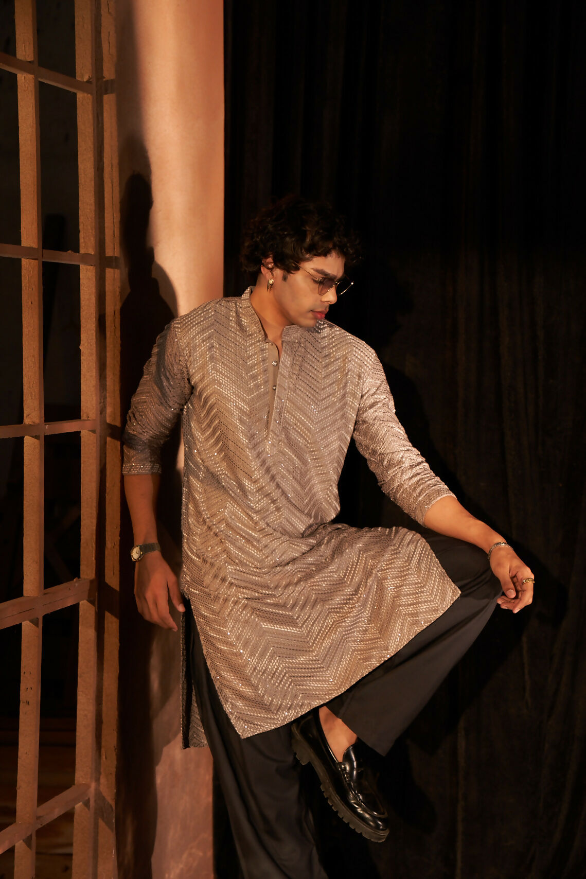 Grey Viscose Chikankari Embroidery Work Men's Kurta Set - Mahotsav | Swadesiicart
