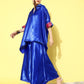 InWeave Women's Blue Pink Brocade Satin Boho Kurta Palazzo Set - Swadesiicart