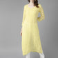 ADA Women Yellow Ethnic Motifs Embroidered Chikankari Georgette Handloom Kurta | Swadesiicart