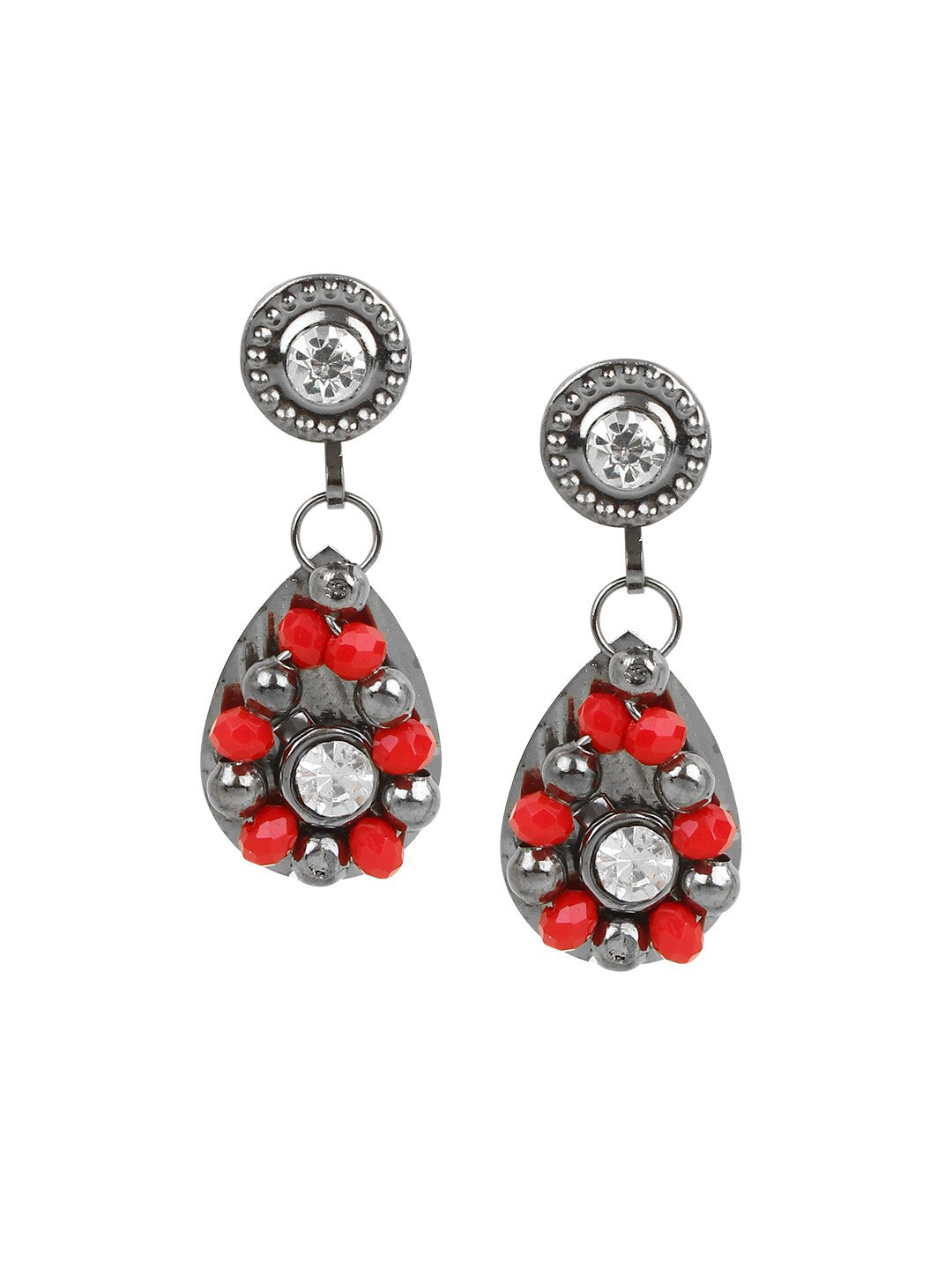 Cardinal Women Oxidised Silver-Plated Red Stone Studded & Beaded Jewellery Set - Swadesiicart