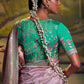 Mitera Lavender & Blue Ethnic Motifs Woven Design Zari Silk Blend Banarasi Saree | Swadesiicart