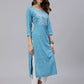 Jaipur Kurti Blue & White Floral Printed Women Kurta - Swadesiicart