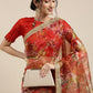 Tikhi Imli Red Floral Organza Saree | Swadesiicart