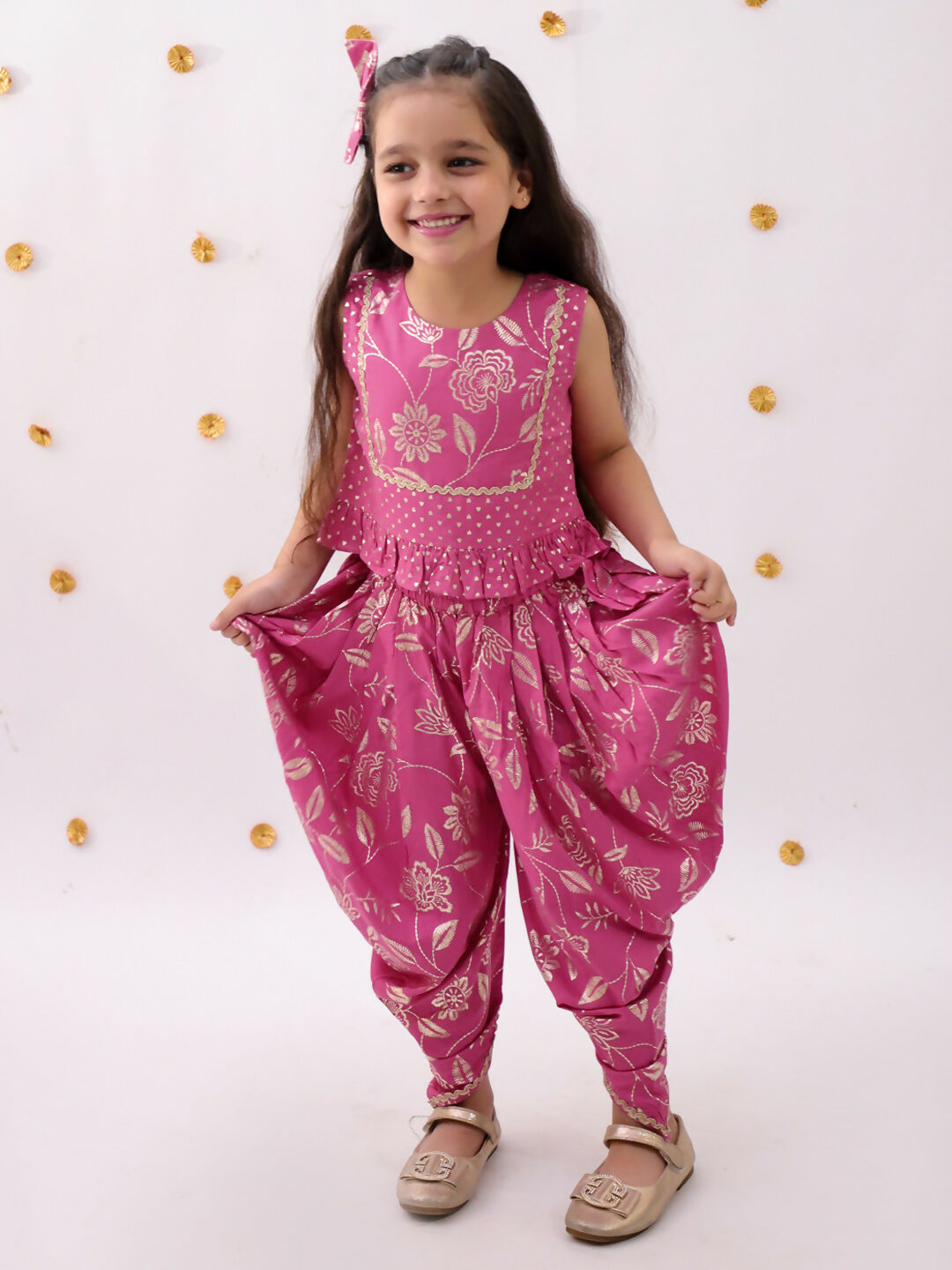 Lil Drama Khilkhilahat Pink Top and Dhoti Set For Girls | Swadesiicart
