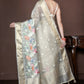 Morchari Beige Banarasi Tissue Computer Embroidery Saree Unstitched Blouse | Swadesiicart