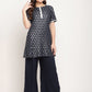 Ahalyaa Women's Blue Rayon Foil Print Top With Palazzo Set | Swadesiicart