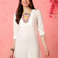 Anouk White Floral Yoke Design Thread Work Straight Kurta - Swadesiicart