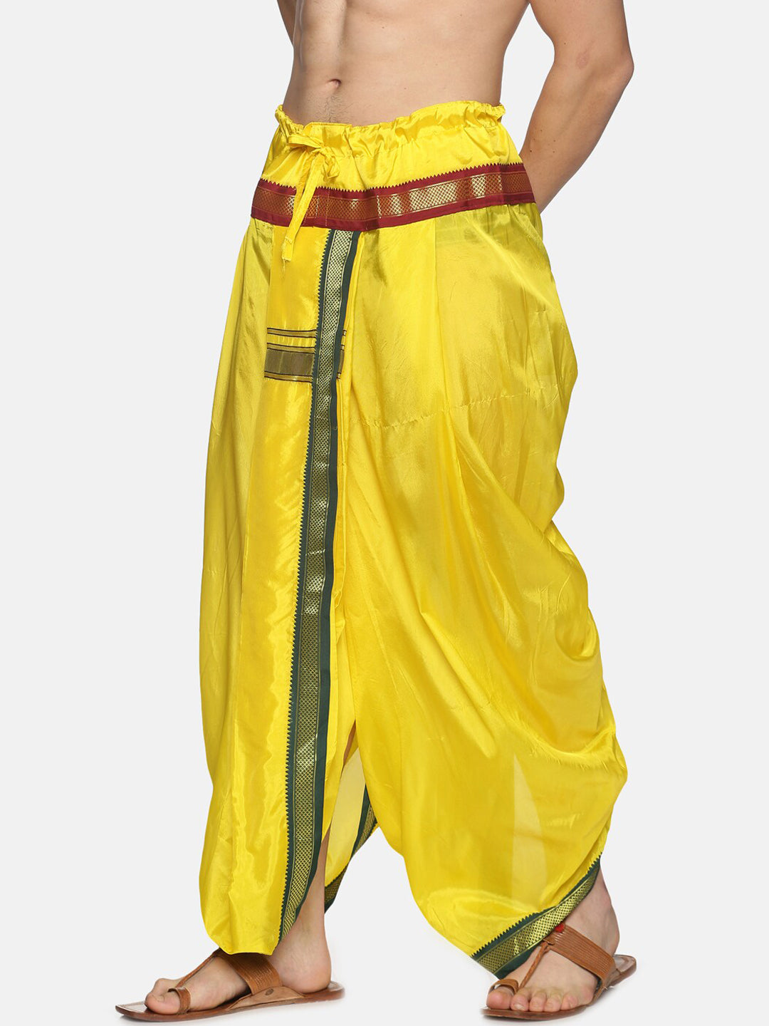 Sethukrishna Men Yellow & Green Solid Readymade Dhoti Pant | Swadesiicart