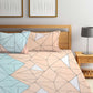 KLOTTHE Blue & Pink Geometric 300 TC King Fitted Bedsheet With 2 Pillow Covers - Swadesiicart