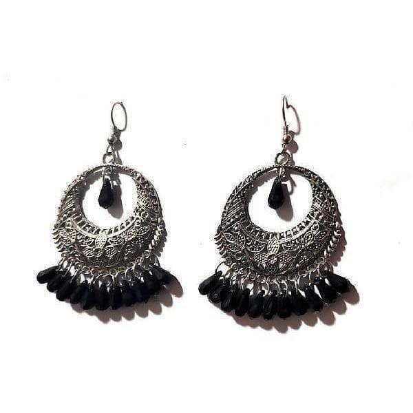 MS Fashion India Muskan Fancy Silver Plated with Black Beads Earrings | Swadesiicart