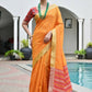 Vishnu Weaves Women's Mustard Raw Silk Patola Zari Woven Saree with Blouse - Swadesiicart