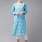 ADA Women Blue & White Pure Cotton Chikankari Embroidered Kurta with Trousers | Swadesiicart