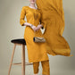 Jyoti Fashion Women's Mustard Cotton Blend Embroidery & Sequence work Kurta with Trouser & Dupatta | Swadesiicart