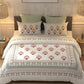 BELLA CASA Grey & Off White Ethnic Motifs 350 TC Cotton King Bedsheet with 2 Pillow Covers